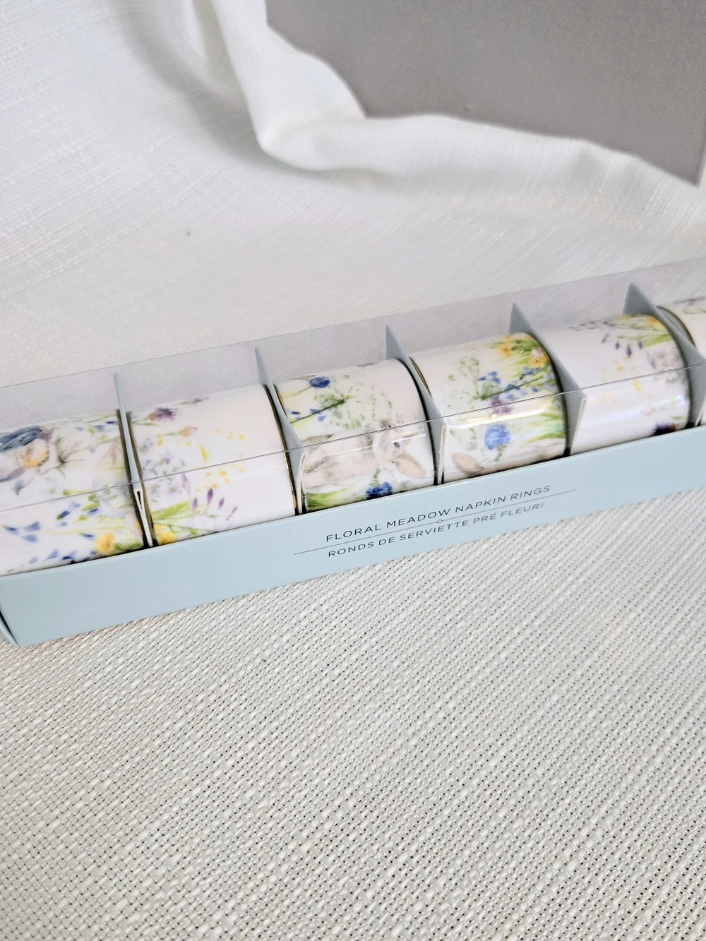 William Sonoma Floral Meadow Napkin Rings Set Of 6 Porcelain Butterfly Rabbit